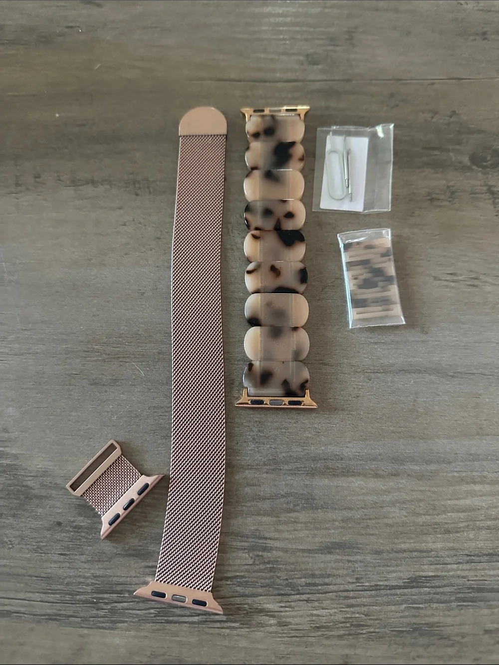 Rose Gold Mesh and Tortoiseshell Link Apple Watch Band Set